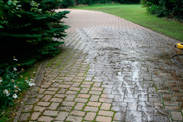Before Pressure Tech cleaned the driveway in Kent